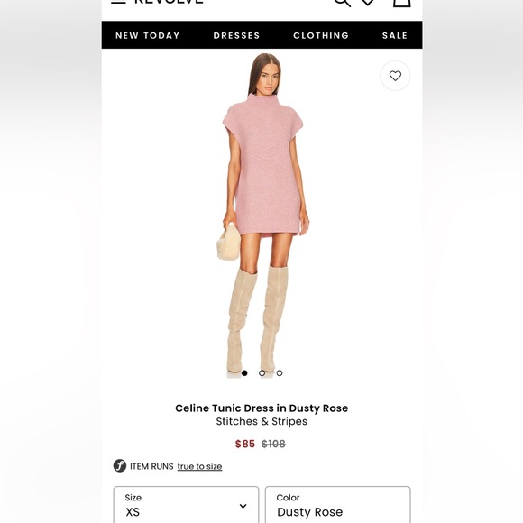 Stitches & Stripes Stretchy Pink Ribbed Knit Turtleneck / Dress - Picture 2 of 8